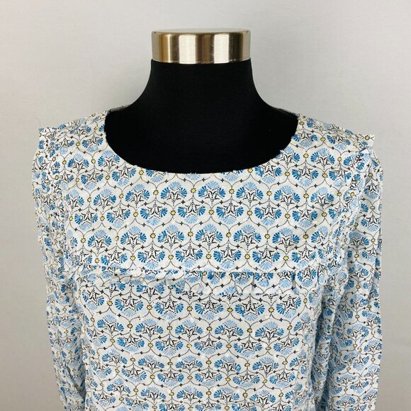 Ann Taylor Loft Blue Multicolored Bohemian Print Pleated Bib Front Women's S Top - Picture 2 of 9
